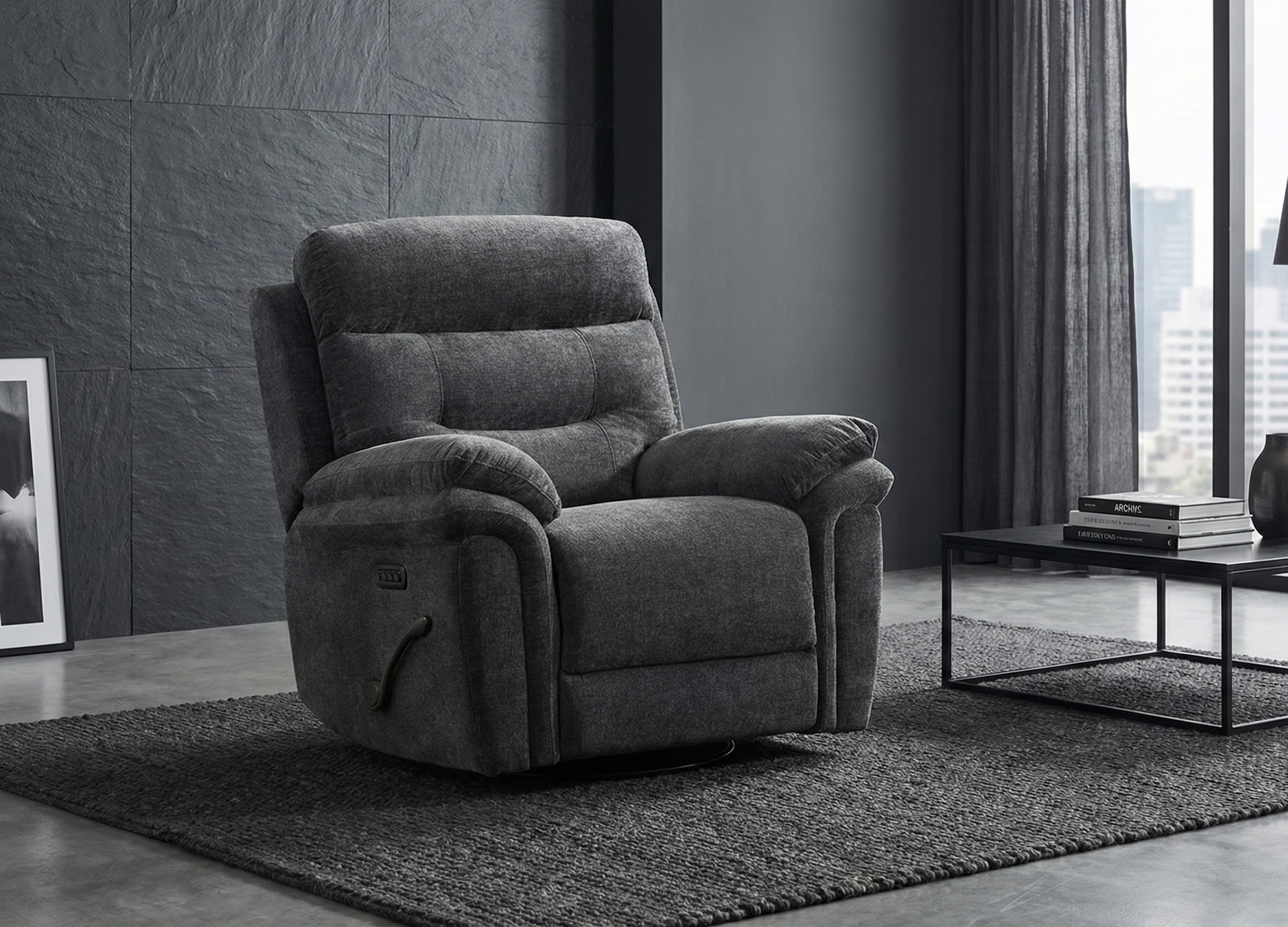 SAR 3,8502,310  Capri Manual Glider Recliner with SwivelFabric Charcoal Grey