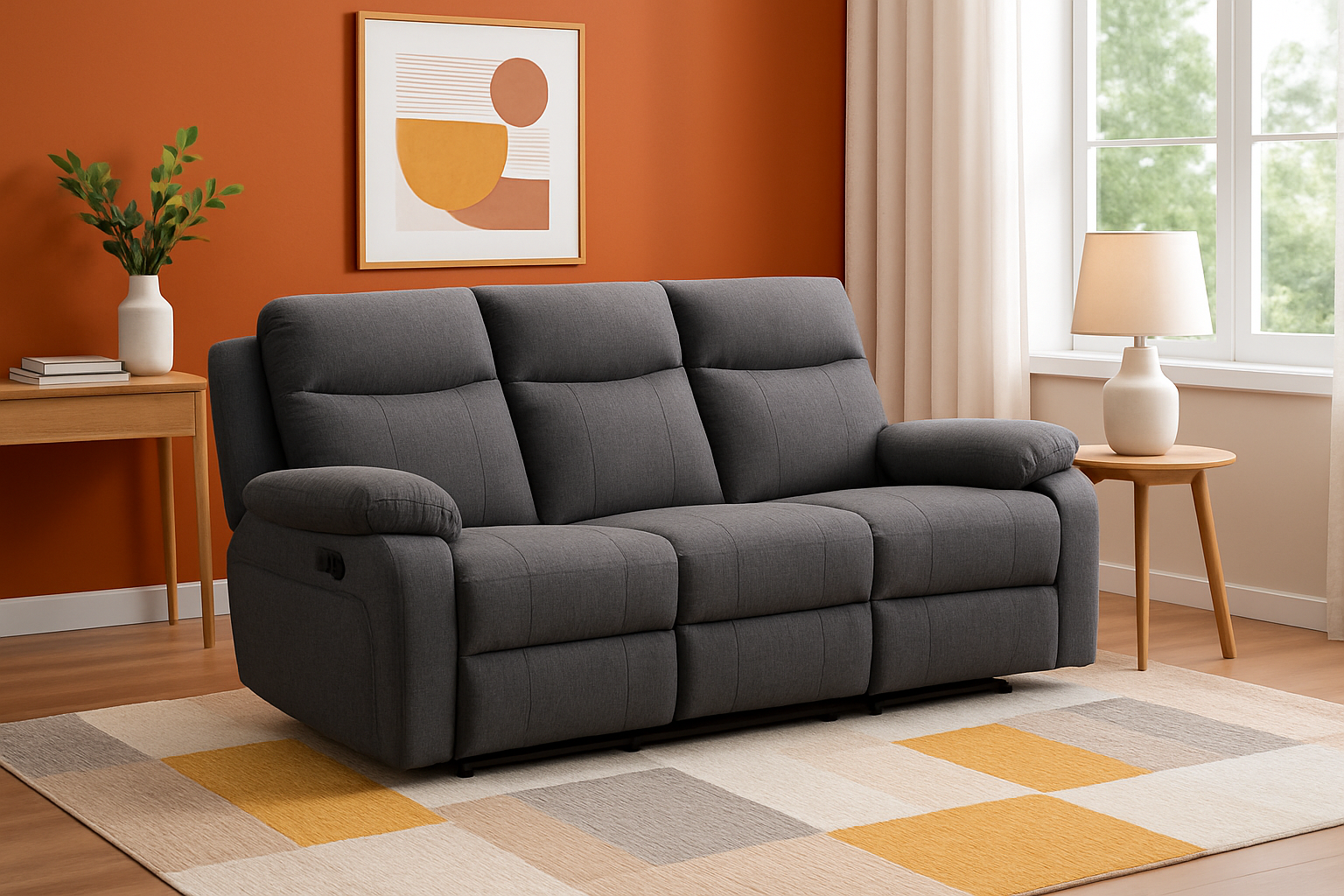 SAR 9,9505,970 Vinson Power Sofa with Table  Fabric Charcoal Grey