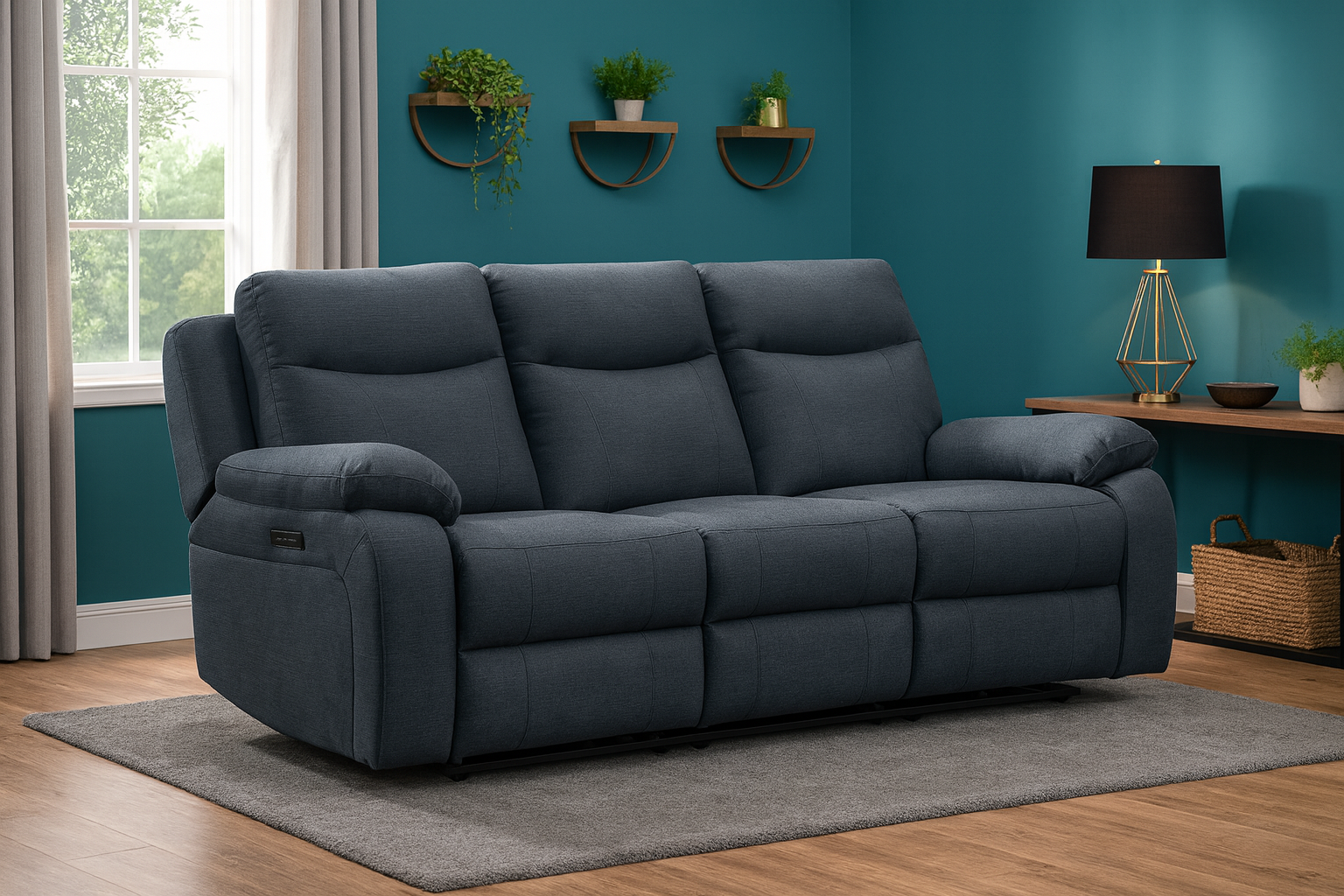 SAR 9,9505,970 Vinson Power Sofa with Table  Fabric Steel Blue