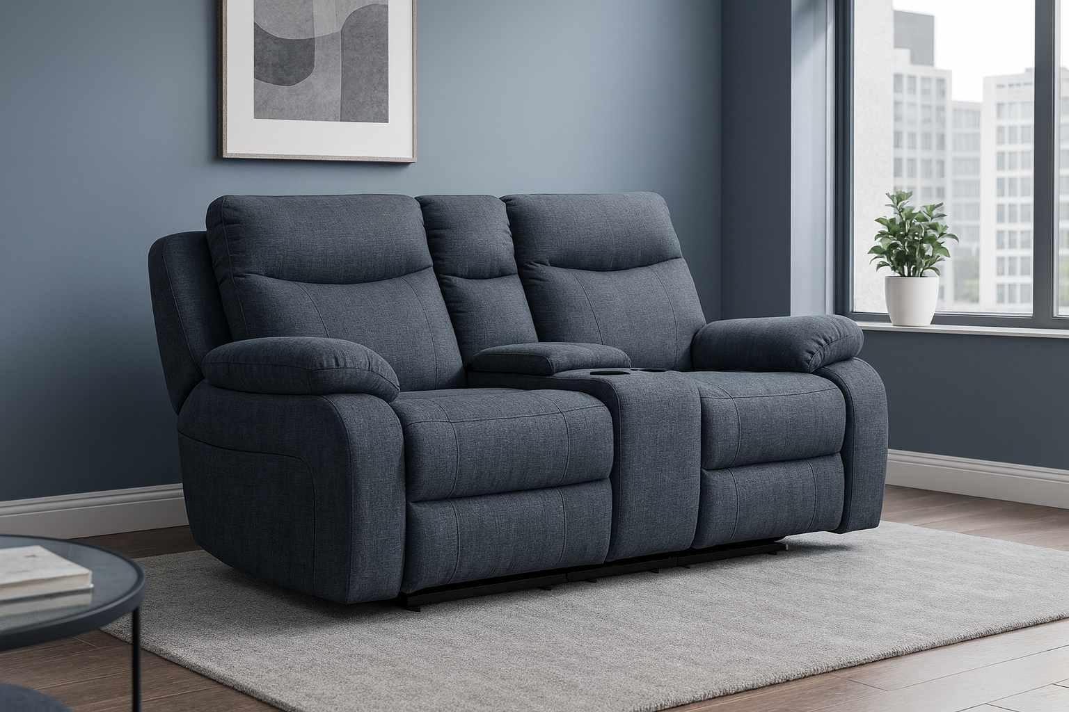SAR 10,3506,210 Vinson Power Loveseat with Console Fabric Steel Blue