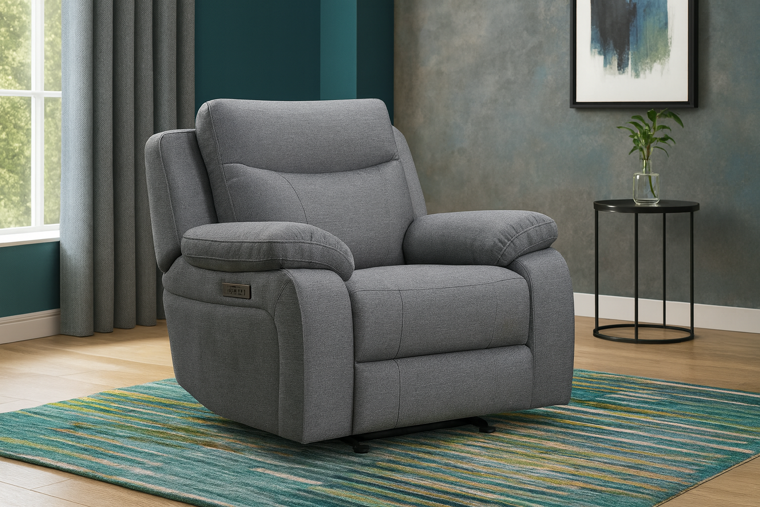 SAR 3,7002,100 Vinson Manual Recliner  Fabric Charcoal Grey